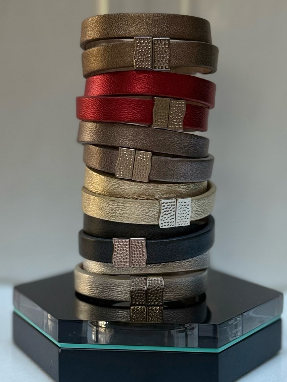 Rustic Cuff Double Wrap Leather Magnetic Clasp Bracelets